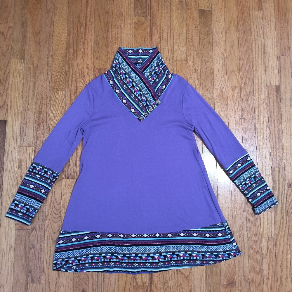 3/$10⭐ Bebonnie Purple Tribal Trimmed Tunic, Women's XL